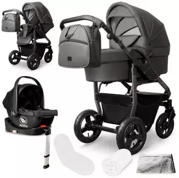 Bergsteiger 4-in-1 Kinderwagen Capri inkl. Babyschale, Isofix Base Pro 2 anthrazit/grau