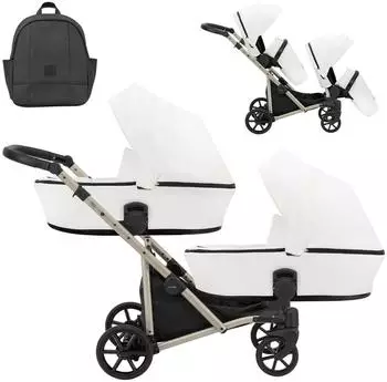 Kunert BRAV DUO 2in1 Doppelkinderwagen Öko-Leder, weiß, Champagner-Rahmen