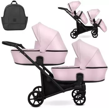 Kunert BRAV DUO 2in1 Zwillings-Kombikinderwagen Öko-Leder, baby pink (Bd-15)
