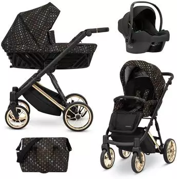 Kunert Ivento Premium 3in1 Kombikinderwagen schwarz/braun, Goldrahmen