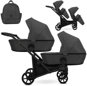 Kunert BRAV DUO 2in1 Zwillings-Kombikinderwagen, graphit, schwarzes Gestell