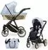 Kunert Ivento Glam 2in1 Kinderwagen Öko-Leder, metallic blau, Goldrahmen