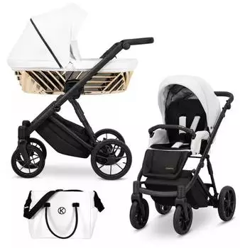 Kunert Ivento Glam 2in1 Kinderwagen Öko-Leder, weiß, schwarzer Rahmen