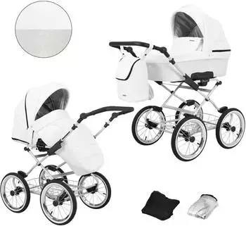 Kunert Romantic 2in1 Kinderwagen Öko-Leder, weiß, grauer Rahmen