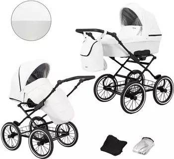 Kunert Romantic 2in1 Kinderwagen Öko-Leder, weiß, schwarzer Rahmen