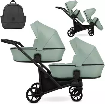 Kunert BRAV DUO Zwillingskinderwagen 2-in-1, mint/schwarz, Aluminiumrahmen