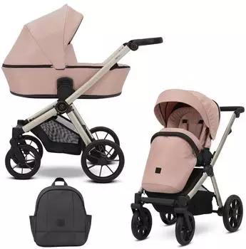 Kunert BRAV 2in1 Kombi-Kinderwagen rosa, Champagner-Rahmen