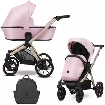 Kunert BRAV 2in1 Kombi-Kinderwagen Öko-Leder, rosa, Champagner-Rahmen (Bre-15)