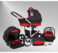 True Love Larmax Kinderwagen Ganzjahres-Set (Winterfußsack, Sonnenschirm, Autositz & Adapter, Regenschutz, Moskitonetz, Schwenkräder) 32 Cosmic Black & Hot Red