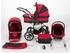 Lux4Kids Varigo Kinderwagen Set (Autositz, Regenschutz, Moskitonetz, Autositz Adapter) 22 Schwarz & Rot
