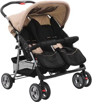 vidaXL Baby carriage for twins beige and black