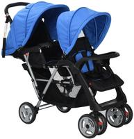 vidaXL Tandem-Kinderwagen Stahl Blau und Schwarz