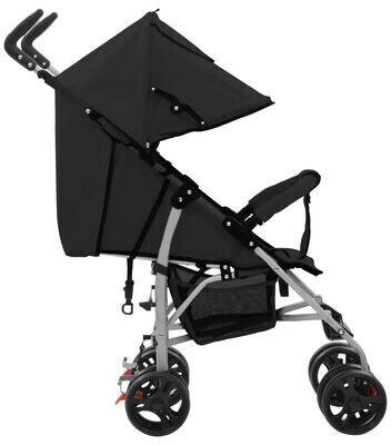vidaXL 2 in 1 Pushchair Buggy Stroller black steel