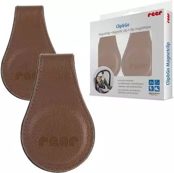 Reer Clip&Go Magnetclip f&uuml;r Kinderwagen & Babyschalen, 2er-Set, braun (84337)