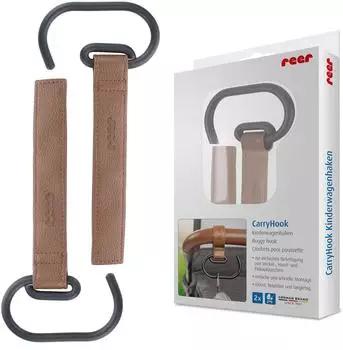 Reer CarryHook Kinderwagenhaken universal, braun-schwarz, 2er-Pack (84321)