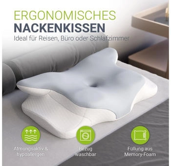 Juskys Nackenkissen orthopädisch (301691) – Juskys Nackenkissen orthopädisch (301691) unterstützt die natürliche Halswirbelsäule