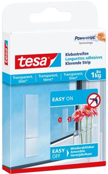 tesa Powerstrips f&uuml;r Glas, transparent, 1 kg Tragkraft, 8 St&uuml;ck (77733)