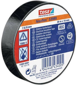 tesa Isolierband Professional 20m x 19mm schwarz (53988-00001-00)