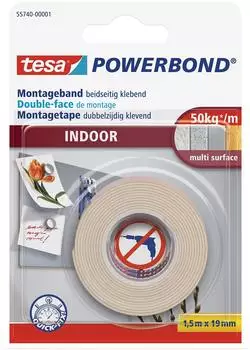 tesa Montageband Indoor 1,5m x 19mm, wei&szlig;