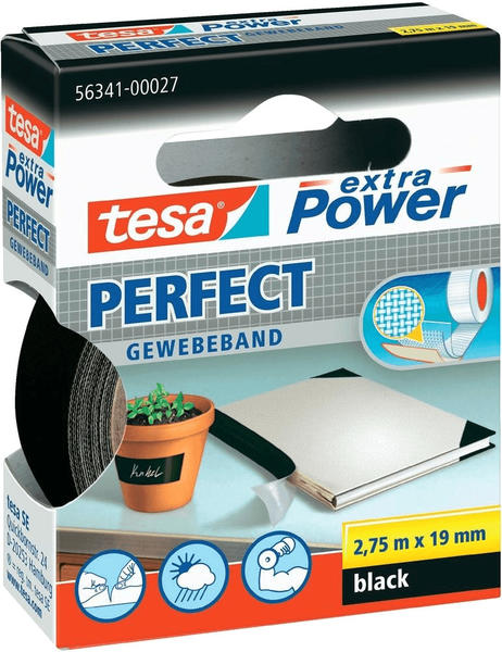 tesa extra Power Perfect Gewebeband 2,75m x 19mm schwarz