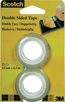 Scotch 136R2, Scotch doppelseitiges Klebeband 12,0 mm x 6,3 m, 2 Rollen