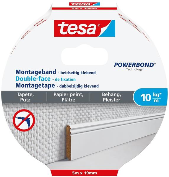 tesa Montageband für Tapeten und Putz 5m x 19mm (77743-00000-00)