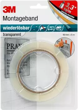 3M Montageband wiederlösbar transparent 5m x 19mm 3M Montageband wiederlösbar transparent 5m x 19mm