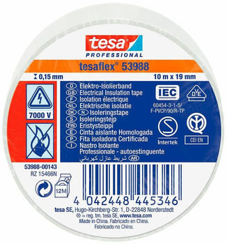tesa PVC-Elektroisolierband wei&szlig; 19 mm x 10 m