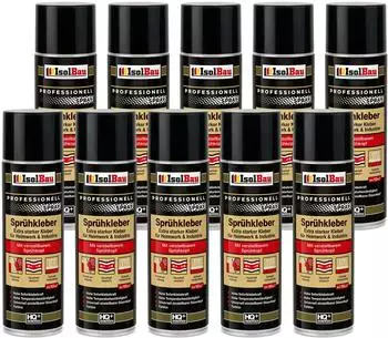 IsolBau Sprühkleber Extra Stark, 10x500ml, für Schaumstoff, Holz, Stoff