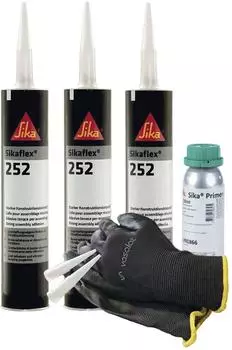 Vasalat Sikaflex 252 Klebstoff 3x300ml mit Primer 209D und 5 D&uuml;senspitzen