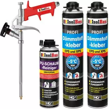 IsolBau B2 Dämmstoffkleber SET EPS & XPS 2x750ml + PU-Reiniger + Schaumpistole (ISBDSK750-2+1R+1P-V)