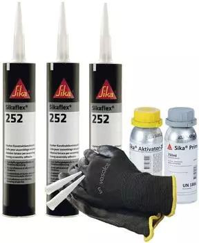 Vasalat Sikaflex 252 Klebstoff wei&szlig; 3x300ml mit Primer 210 & Aktivator 205