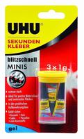 UHU Sekundenkleber Gel Ultra-Schnell Minis in der Box, 3 x 1 g