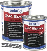 Beko - 2-k Epoxy Reparaturharz 1kg Inkl. 10 X Estrichklammern Betongrau