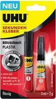 Sekundenkleber Blitzschnell Plastik, 3ml + 2g - Uhu