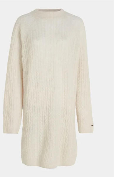 Tommy Hilfiger Cable Knit Wool Relaxed Jumper Dress (WW0WW39927) beige