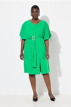 Ulla Popken Cocktailkleid drapiert Oversized V-Ausschnitt Halbarm grasgrün