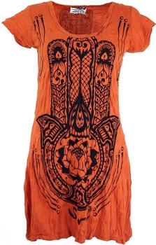 Guru-Shop Long Shirt Minikleid Fatimas Hand rostorange Damen Baumwolle