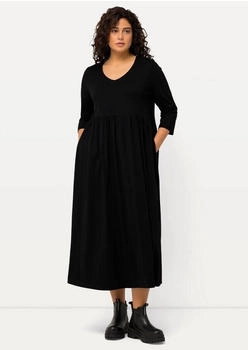 Ulla Popken Maxikleid Jerseykleid Empirenaht V-Ausschnitt 4-Arm schwarz
