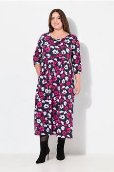 Ulla Popken Maxikleid Blüten A-Linie Runhals 4-Arm Taschen