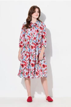 Ulla Popken Hemdblusenkleid mohn a-linie hemdkragen 4-arm