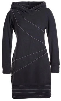 Vishes Langärmliges Patchwork Hoodie Eco Fleecekleid Pullover-Kleid Daumenlöcher schwarz