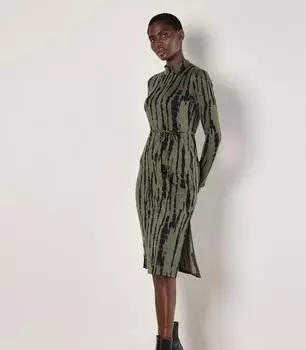 Apricot Druckkleid Streifenkleid khaki