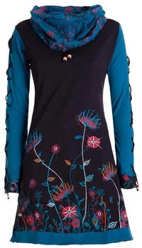 Vishes Minikleid Blumen-Kleid Baumwollkleid Langarm-Shirtkleid Schal-Kragen
