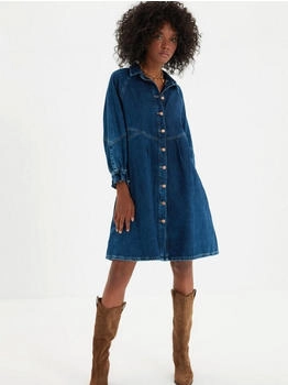 Trendyol Damen Denim Kleid Reverskragen blau