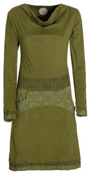 Vishes Jerseykleid Wasserfallkragen Bund bedruckt Taschen olive