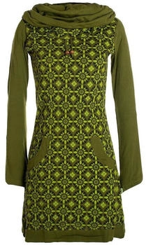 Vishes Jerseykleid Langarm Schalkragen bedruckt olive