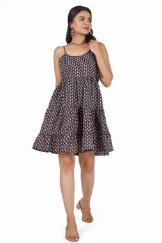 Guru-Shop Minikleid stufig dunkelbraun Baumwolle