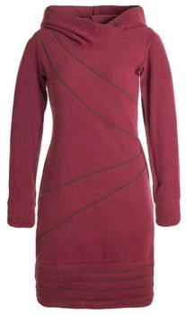 Vishes Langärmliges Patchwork Hoodie Eco Fleecekleid Pullover-Kleid Daumenlöcher dunkelrot