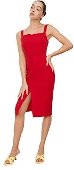 Trendyol Rotes Midi-Bleistiftkleid Trägern Schlitzdetail